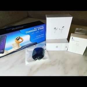 Airpods, charging stand, airpod case, usb cable